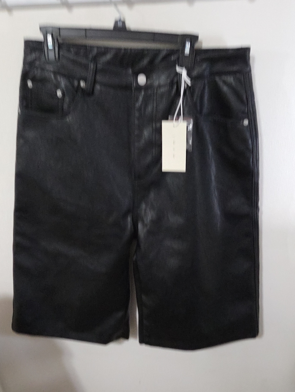 MNML Black Faux Leather Jean Shorts
